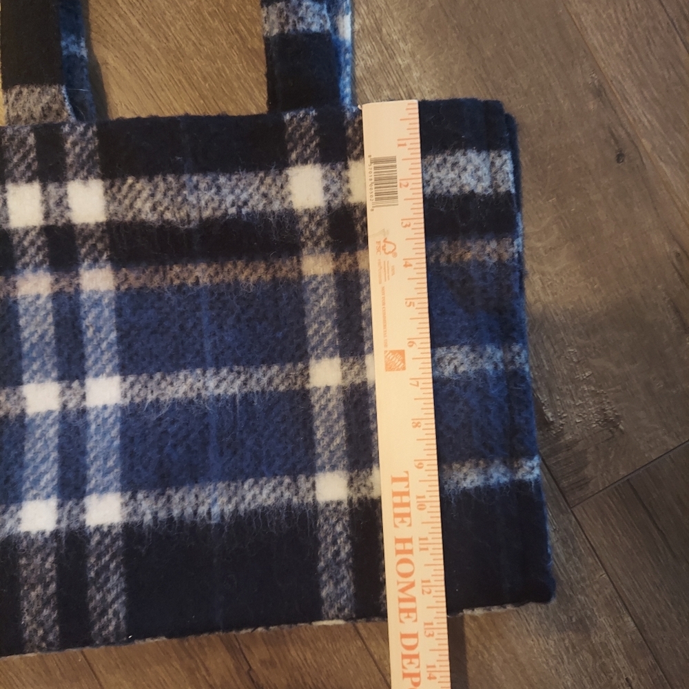 H&M Plaid Wool Tote Bag – Blue, Navy & White Check | Cozy Winter Purse - Picture 9 of 10